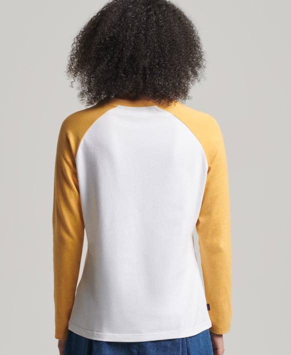 kadınlar Superdry sarı organik pamuk eski beyzbol uzun kollu üst NNTB6654