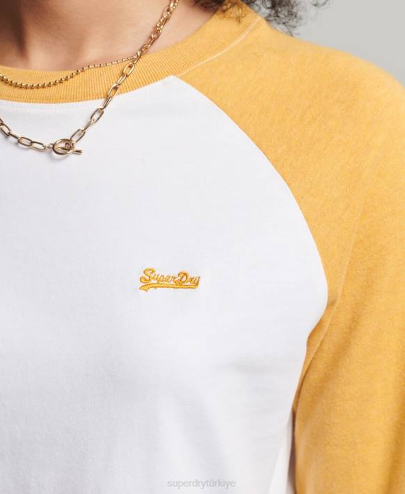 kadınlar Superdry sarı organik pamuk eski beyzbol uzun kollu üst NNTB6654