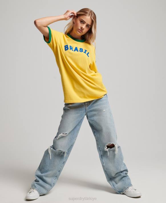 kadınlar Superdry sarı ringspun futbol brezilya maç günü tişörtü NNTB2828