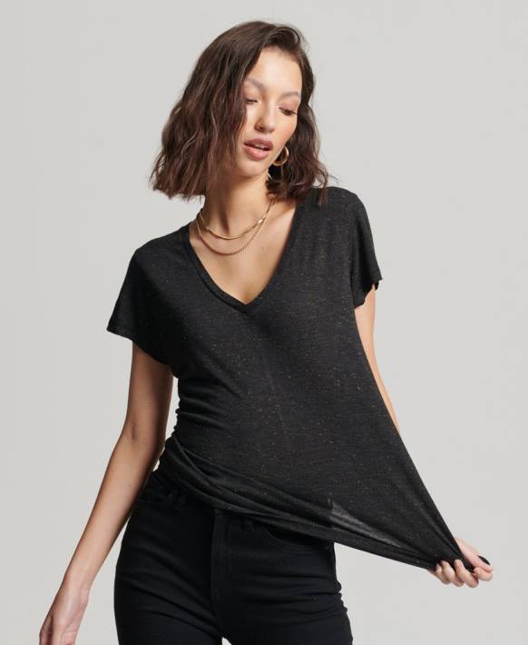 kadınlar Superdry siyah Düğümlü v yaka t-shirt NNTB2615