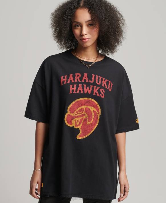 kadınlar Superdry siyah eski kolej t-shirt NNTB6217