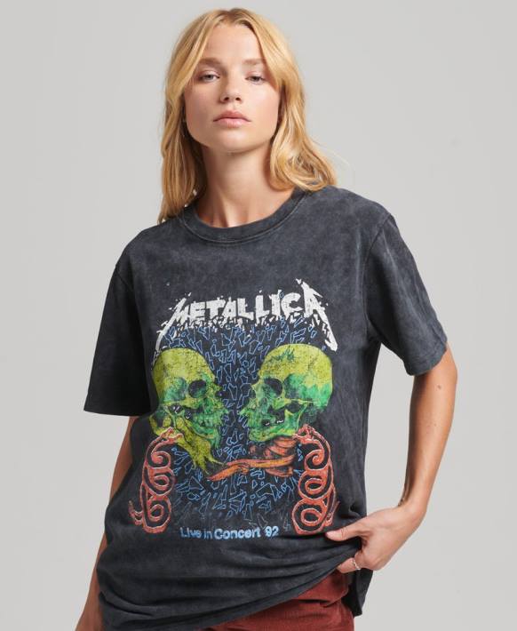 kadınlar Superdry siyah metallica sınırlı sayıda bantlı tişört NNTB2855