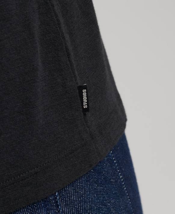 kadınlar Superdry siyah organik pamuklu uzun kollu cepli v yaka top NNTB6562