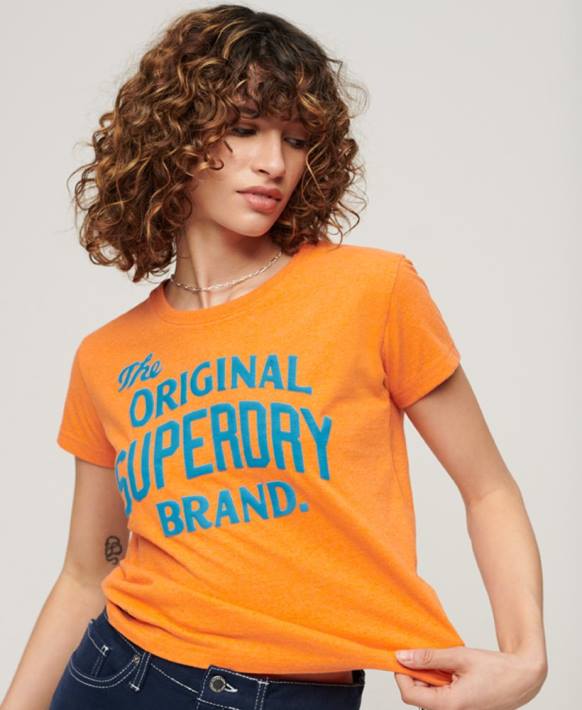 kadınlar Superdry turuncu arşiv neon grafik tişört NNTB2668