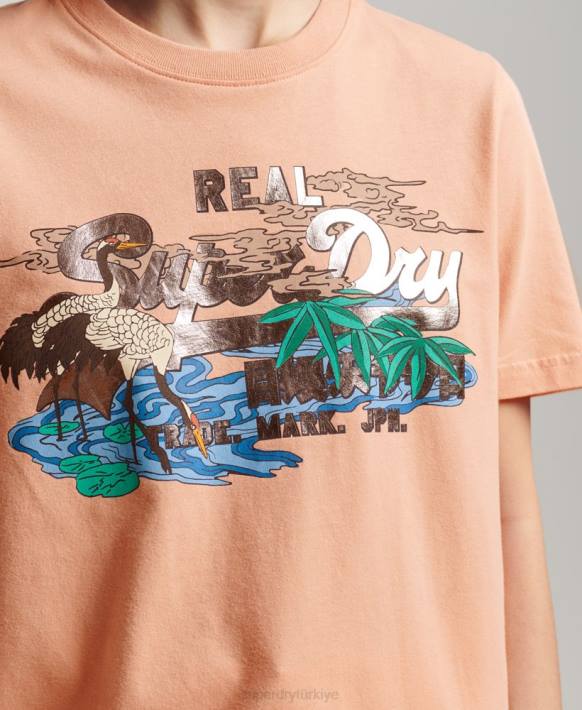 kadınlar Superdry turuncu japon eski logo grafik tişört NNTB2679