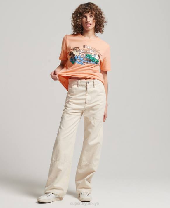 kadınlar Superdry turuncu japon eski logo grafik tişört NNTB2679