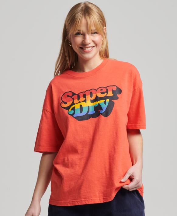 kadınlar Superdry turuncu vintage cali çizgili t-shirt NNTB6189