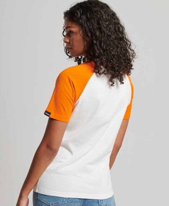 kadınlar Superdry turuncu vintage cooper klasik raglan tişört NNTB2783
