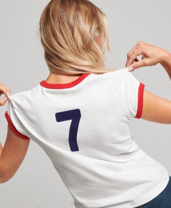 kadınlar Superdry x Ringspun beyaz futbol ingiltere kap t-shirt NNTB2751