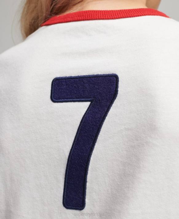 kadınlar Superdry x Ringspun beyaz futbol ingiltere kap t-shirt NNTB2751