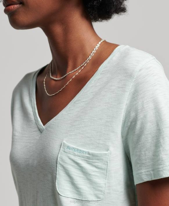 kadınlar Superdry yeşil organik pamuklu cepli v yaka t-shirt NNTB6206