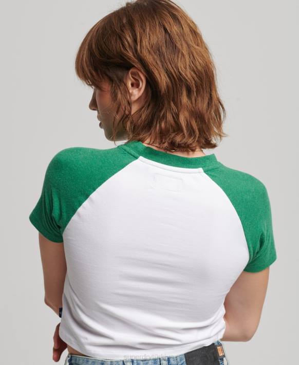 kadınlar Superdry yeşil organik pamuklu kırpılmış beyzbol tişörtü NNTB6291