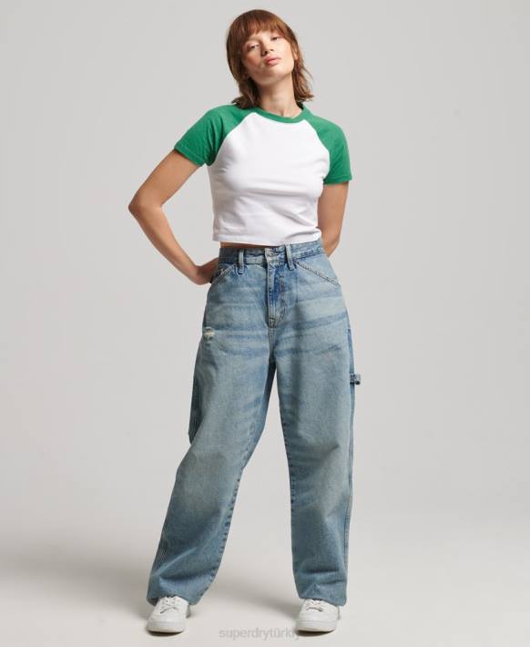 kadınlar Superdry yeşil organik pamuklu kırpılmış beyzbol tişörtü NNTB6291