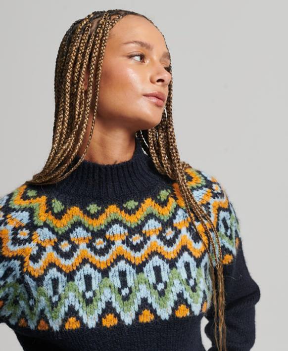 kadınlar Superdry Donanma huysuz fairisle jumper NNTB4025