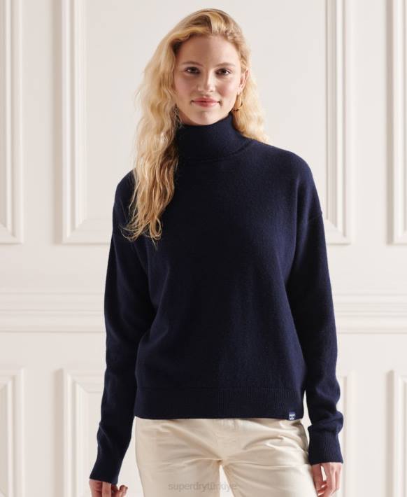 kadınlar Superdry Donanma kuzu yünü kıvrık yakalı kazak NNTB4017