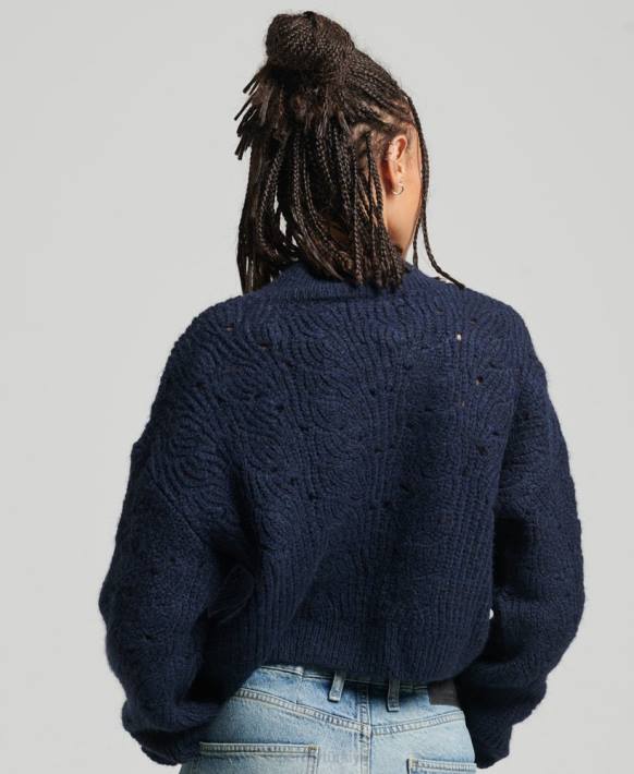 kadınlar Superdry Donanma pointelle kablolu örgü jumper NNTB3955