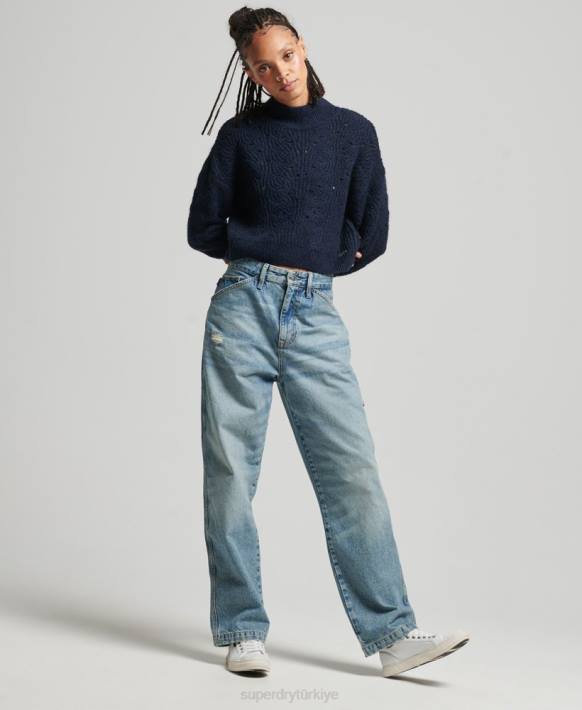 kadınlar Superdry Donanma pointelle kablolu örgü jumper NNTB3955