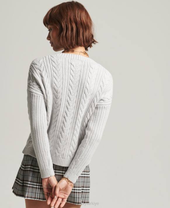kadınlar Superdry açık gri düşük omuzlu kablo örgü bisiklet yakalı jumper NNTB4024