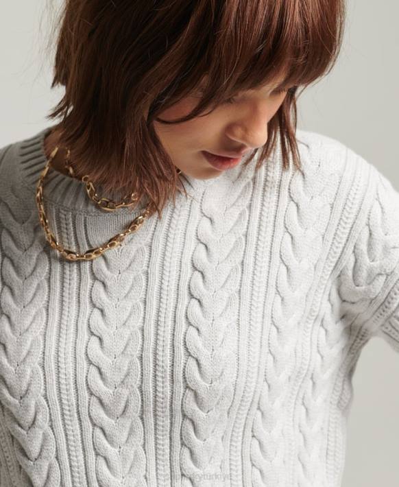 kadınlar Superdry açık gri düşük omuzlu kablo örgü bisiklet yakalı jumper NNTB4024