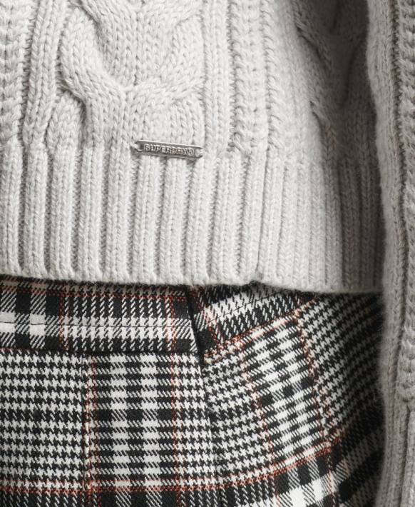 kadınlar Superdry açık gri düşük omuzlu kablo örgü bisiklet yakalı jumper NNTB4024