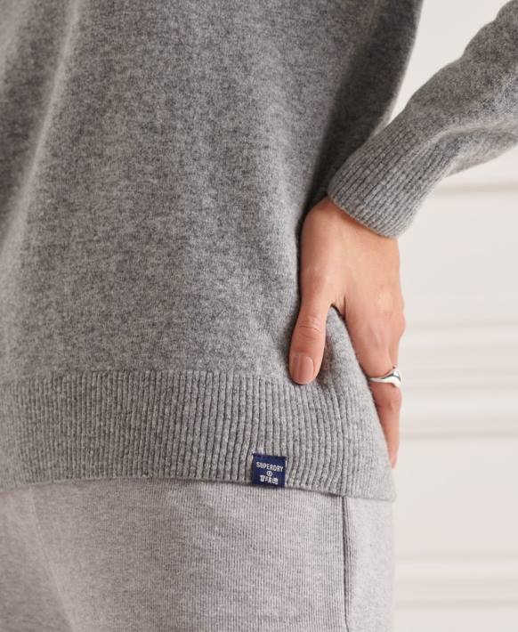 kadınlar Superdry açık gri kuzu yünü kıvrık yakalı kazak NNTB4018