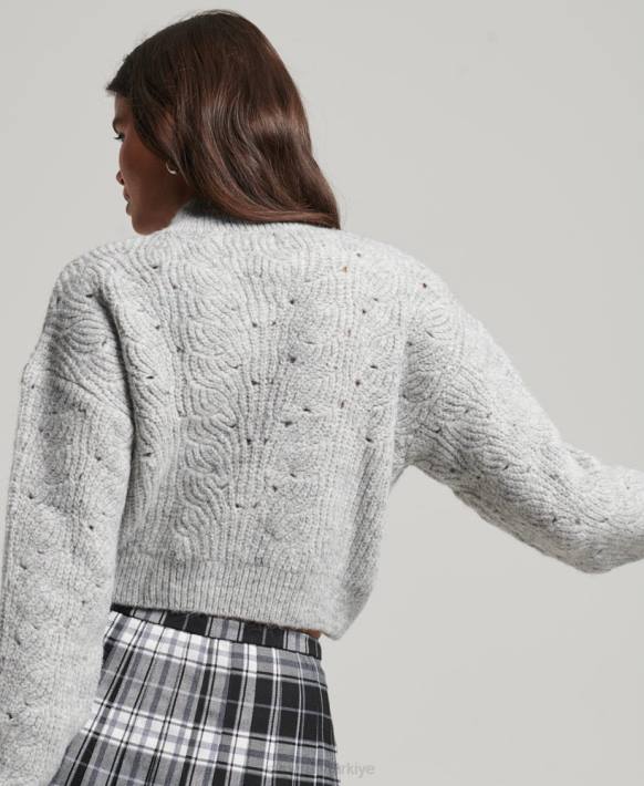 kadınlar Superdry açık gri pointelle kablolu örgü jumper NNTB3994