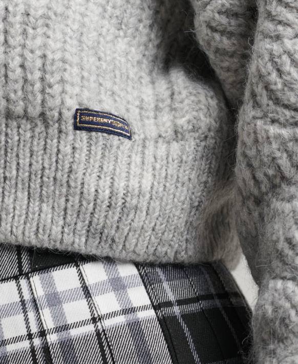 kadınlar Superdry açık gri pointelle kablolu örgü jumper NNTB3994