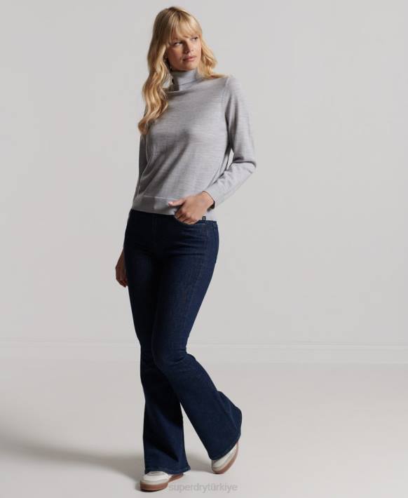 kadınlar Superdry açık gri studios merinos yuvarlak yakalı kazak NNTB4020