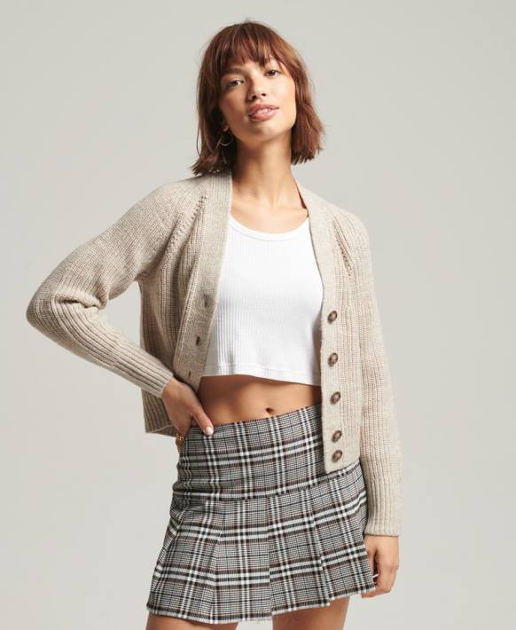 kadınlar Superdry bej jessica v yaka hırka NNTB4022