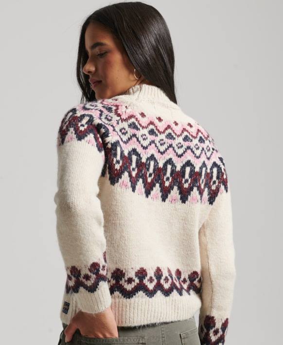 kadınlar Superdry beyaz huysuz fairisle jumper NNTB3983