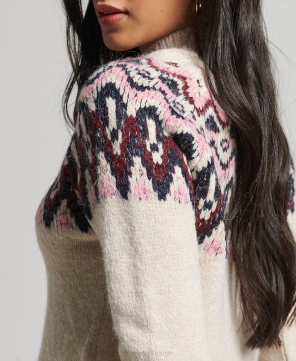 kadınlar Superdry beyaz huysuz fairisle jumper NNTB3983