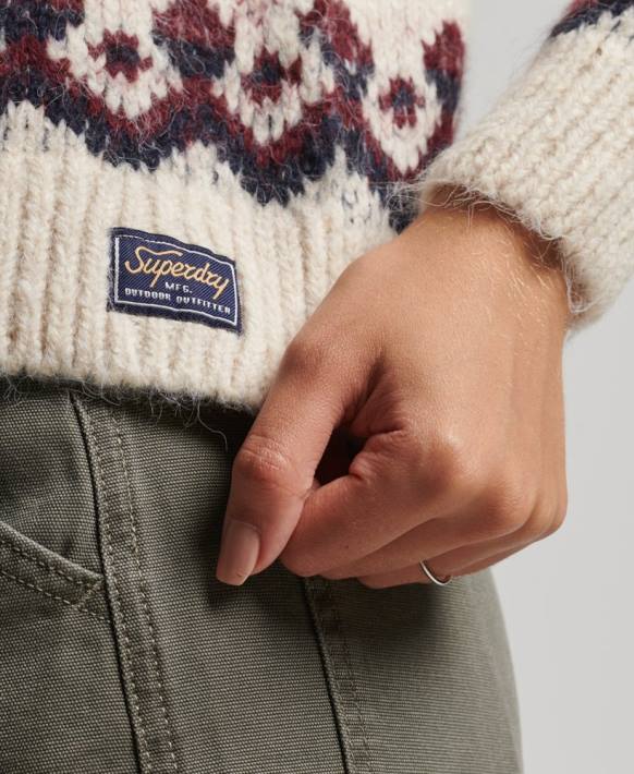 kadınlar Superdry beyaz huysuz fairisle jumper NNTB3983