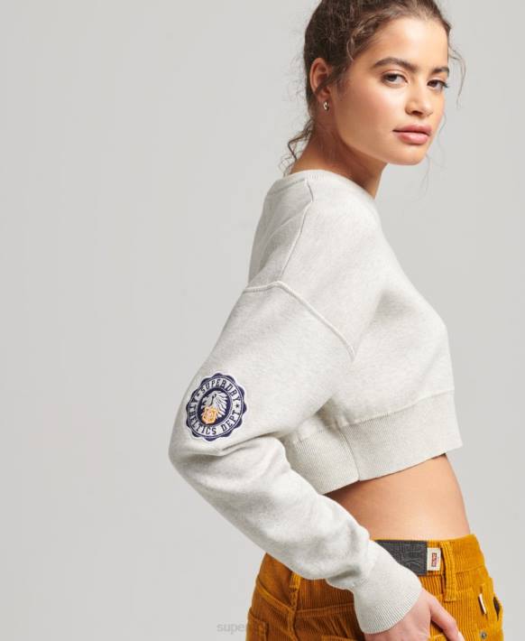 kadınlar Superdry gri organik pamuklu kolej mahsulü pamuklu ekip kazağı NNTB4039