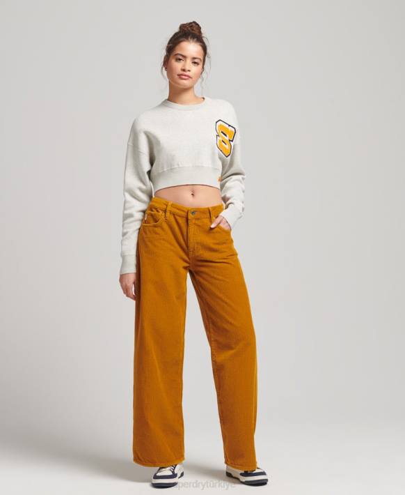 kadınlar Superdry gri organik pamuklu kolej mahsulü pamuklu ekip kazağı NNTB4039