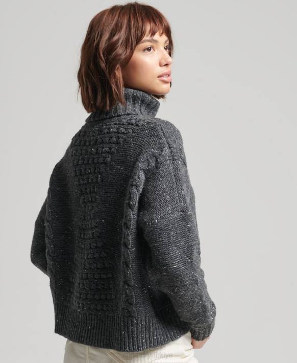 kadınlar Superdry gri tıknaz kablo makaralı boyun jumper NNTB6614