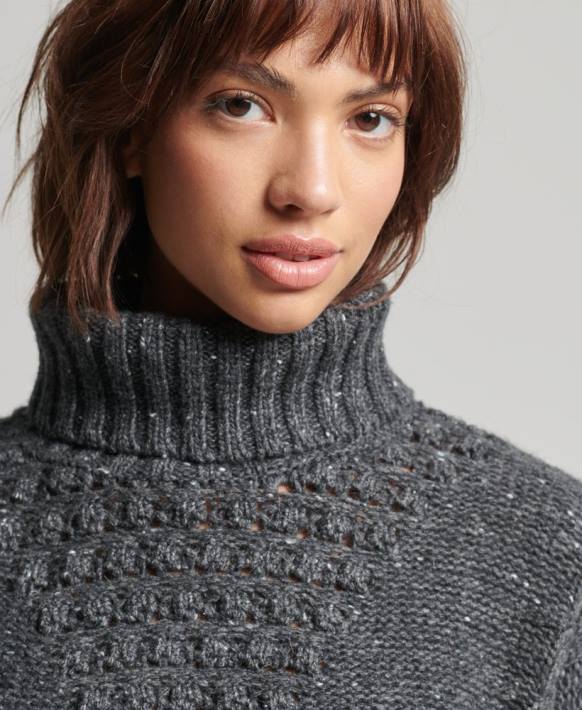 kadınlar Superdry gri tıknaz kablo makaralı boyun jumper NNTB6614