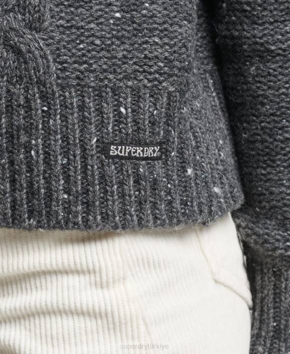 kadınlar Superdry gri tıknaz kablo makaralı boyun jumper NNTB6614