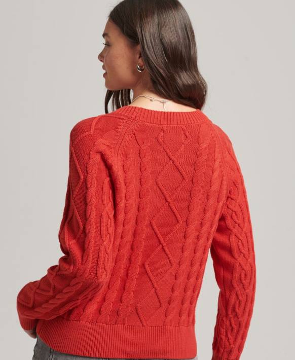 kadınlar Superdry kırmızı pamuk kablo ekibi jumper NNTB4038