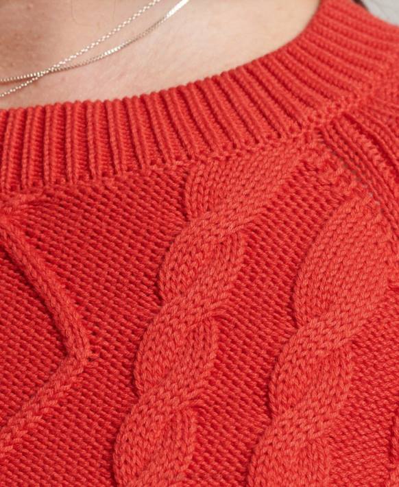 kadınlar Superdry kırmızı pamuk kablo ekibi jumper NNTB4038