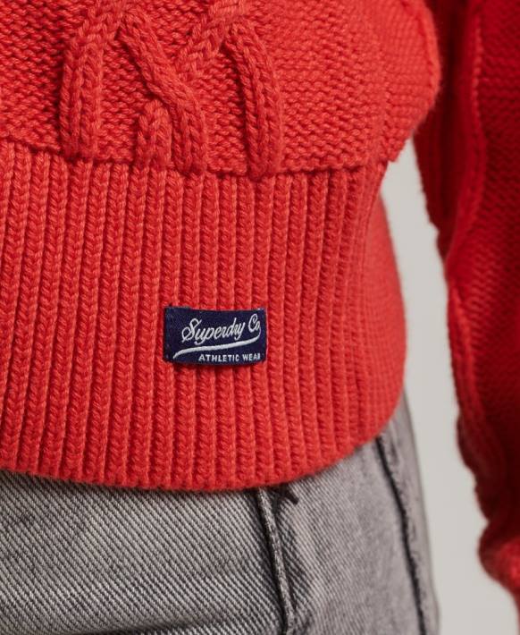 kadınlar Superdry kırmızı pamuk kablo ekibi jumper NNTB4038