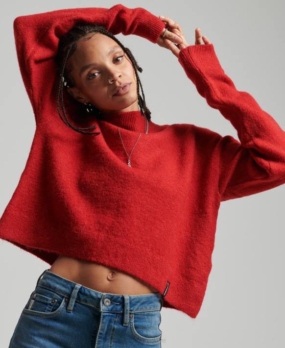 kadınlar Superdry kırmızı vintage basic dik yaka süveter NNTB3987