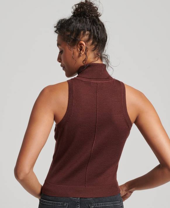 kadınlar Superdry kahverengi stüdyo merinos yuvarlak yakalı yelek NNTB4031