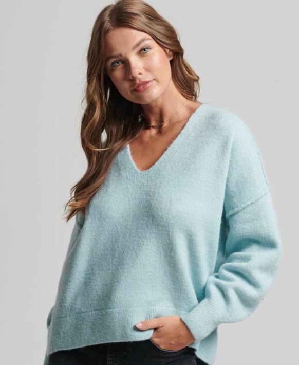 kadınlar Superdry koyu gri büyük beden v yaka kazak NNTB3975