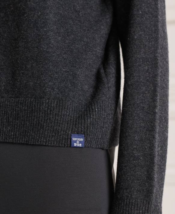 kadınlar Superdry koyu gri kuzu yünü kıvrık yakalı kazak NNTB4019