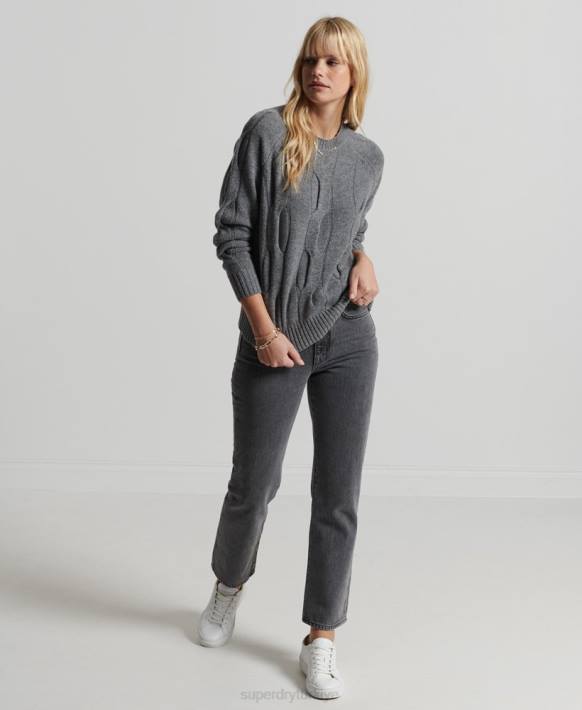 kadınlar Superdry koyu gri stüdyolar kablolu örgü jumper NNTB6725