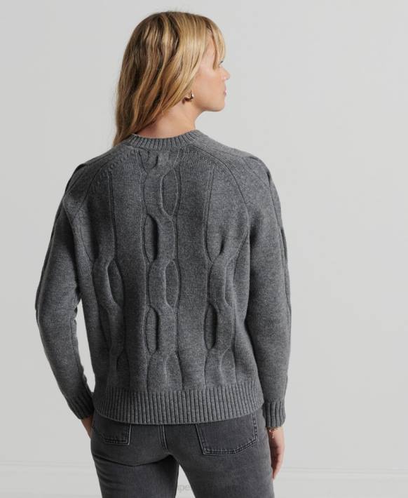 kadınlar Superdry koyu gri stüdyolar kablolu örgü jumper NNTB6725