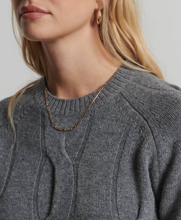 kadınlar Superdry koyu gri stüdyolar kablolu örgü jumper NNTB6725