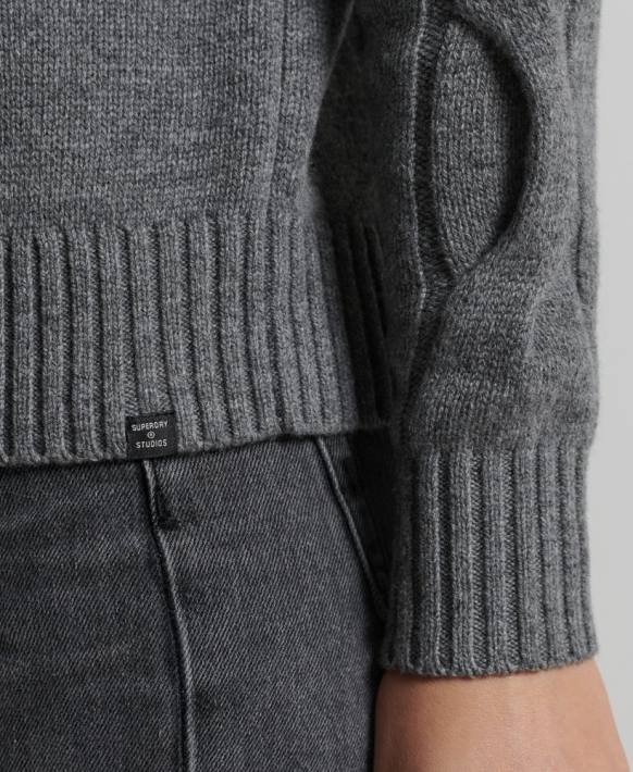 kadınlar Superdry koyu gri stüdyolar kablolu örgü jumper NNTB6725