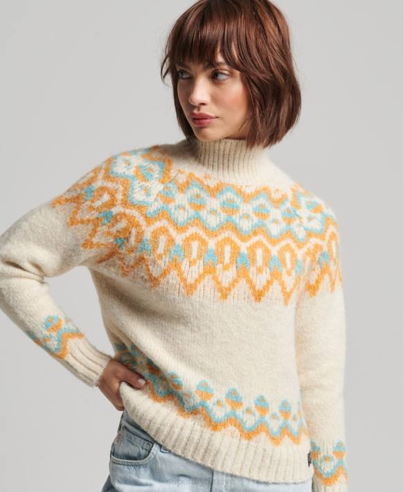 kadınlar Superdry krem vintage hımbıl fairisle örgü süveter NNTB3989