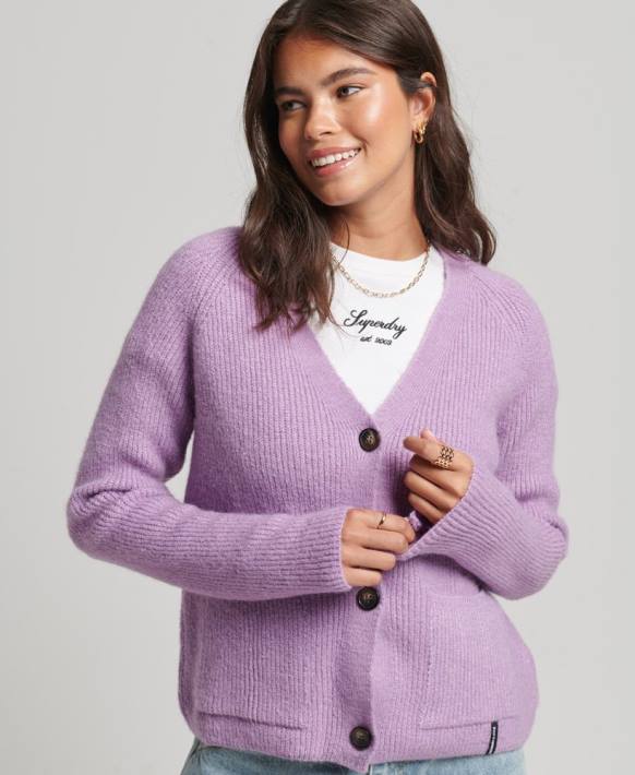 kadınlar Superdry mor temel süper yumuşak hırka NNTB3968